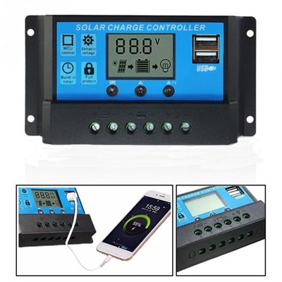 Controlador de carga solar 10A PWM Regulador solar 12V / 24V Pantalla LCD automática