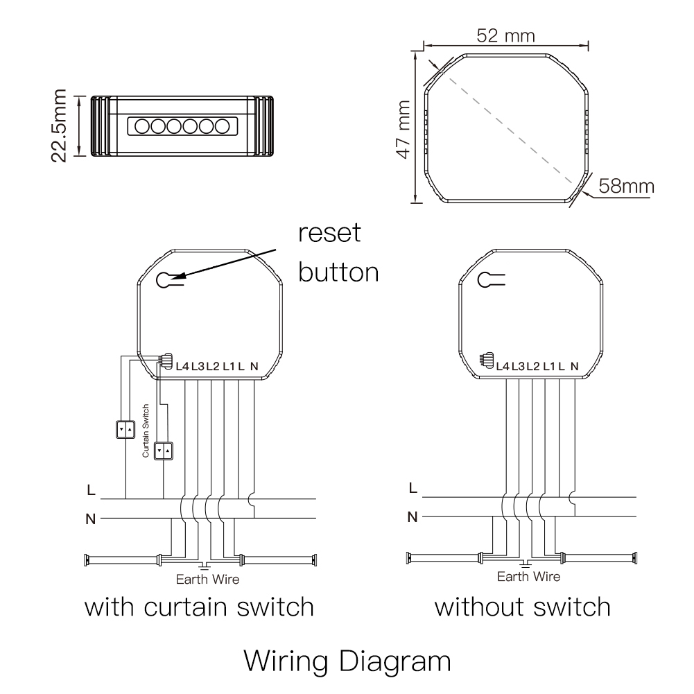 Módulo de interruptor de persiana de doble cortina Smart WiFi 2 Gang para persiana enrollable